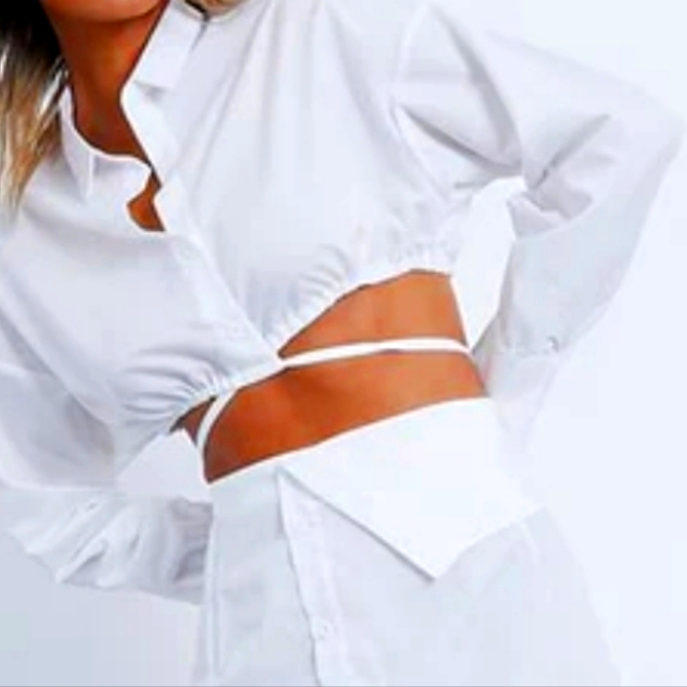 White botton down with drawstring